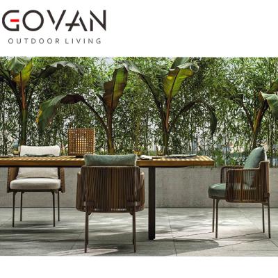 China Modern Luxury Hotel Villa Garden Outdoor Modern Aluminum With Sash Outdoor Rope Woven Leisure Dining Chairs for sale