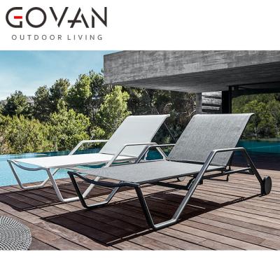 China Modern Outdoor Aluminum Convertible Lounger Lounger Outdoor Beach Side Pool Hotel Sun Stacking Sofa With Arm for sale