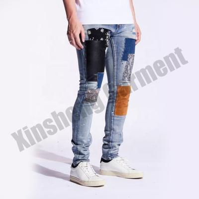 China 2022 New Design High Quality Men Fashion Custom Slim Fit Jeans QUICK DRY Splicing Jeans Slim Fit Denim Men Straight Jeans for sale