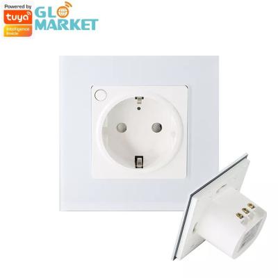 China Glomarket Tuya Smart EU Standard Socket 16A WiFi Smart Home Glass Panel Wall Power Socket Work Alexa Google Home Compati for sale