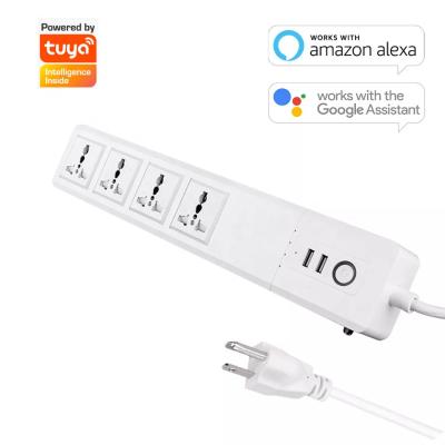 China Tuya Wifi Smart Power Strip Socket UK EU US Type 4 AC 4 USB 1.5m Extension Cable Socket for sale