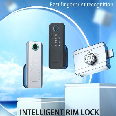 China Glomarket Outdoor Security Intelligent Digital Key Fingerprint Password Smart Rim Door Lock For Gate Front Door for sale