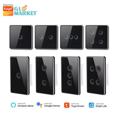 China Glomarket Tuya Zigbee/wifi EU Tempered Glass Concave Button Touch Light Switch 1/2/3/4 Gang Wifi Wall Switch Work With Google Alexa for sale