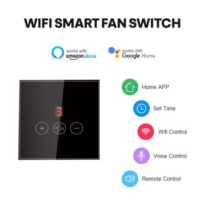 China Glomarket Tuya Smart Wifi Ceiling Fan Switch Eu Standard Glass Touch Wall App Remote Control Electrical Fan Speed Switch for sale