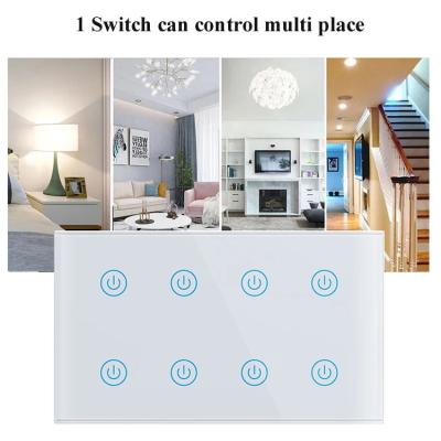 Chine Glomarket Smart Home 8 Gang Wall Switch US Standard Tuya Voice APP télécommande sans fil Commutateur de lumière tactile sur le mur à vendre