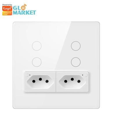 China Glomarket Smart Wifi Brazil Standard Smart Home Tuya Smart 4 Gang Switch And Socket Wifi Smart Wall Socket Work With Alexa for sale