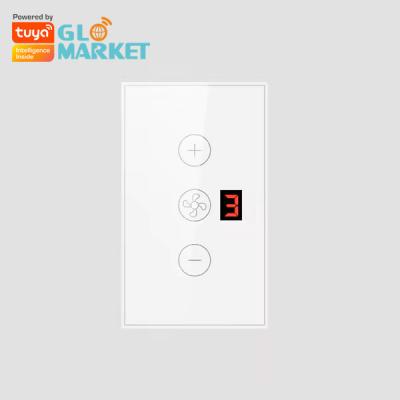 China Glomarket Tuya App Remote Voice Control Display Level 5 Wind Speed US Standard Wifi Ceiling Fan Glass Touch Wall Switch for sale