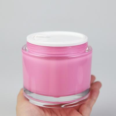 China Double Wall 200ml 8oz Cosmetic Elegant Cosmetic Body Scrub Pink Empty Round Facial Mask Cleansing Jar Cosmetic Jars for sale