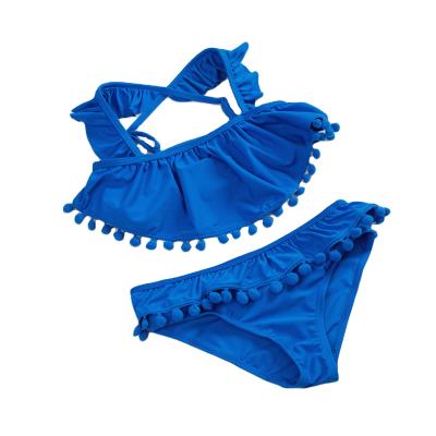 China 2021 Selling Tassel Toddler Hot Cute Blue Swimsuit Breathable Kids Two Piece Bikini Swimwear for sale