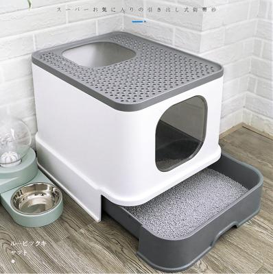 China Large Sustainable Cat Litter Box With Scoop Drawer Type Cat Litter Box Stabilized Pet Toilet Feeds for sale