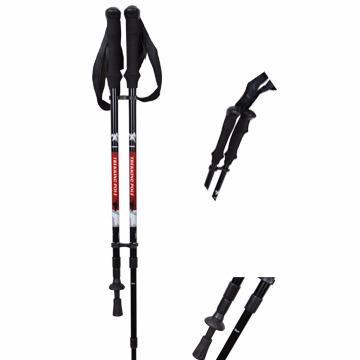 China Durable Hot Sale Aluminum Alloy EVA Cork Handle Quick Lock Alum Telescopic Walking Stick Trekking Poles / Three Section 6061 for sale