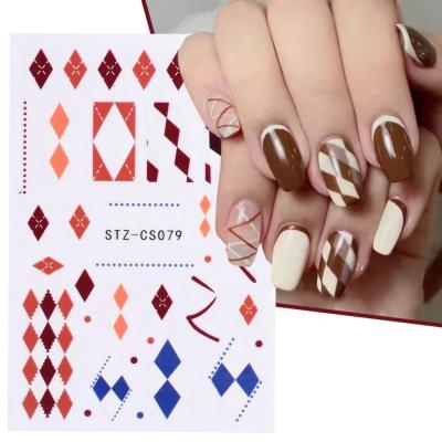 China Easy Apply Hot Sale Autumn Winter Color Department Blue Brown Pastel 3D Grid Nail Sticker White Pink for sale