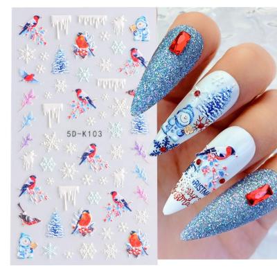 China Easy Apply FashionThree-Dimensional Birds Hollowed Christmas Snow Stars 3D Custom Embossed Stickers for sale