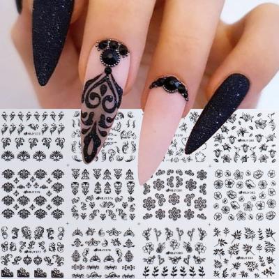 China Easy Apply Fashion Bronzing Black And White Flowers Style 3D Nail Art Self Adhesive Sticker for sale