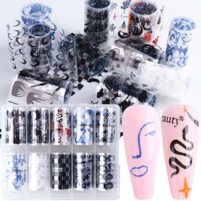 China 10 newest style plaid blue flame smiley face design transfer foil 100*4cm/box for nails for sale