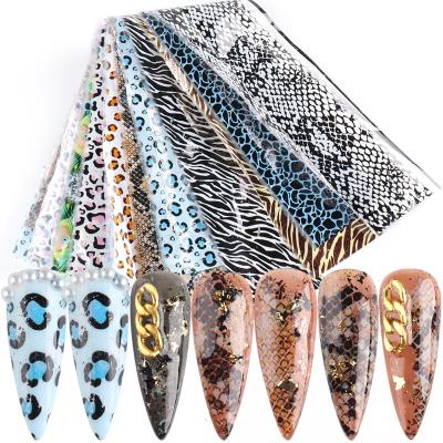 China Eco-friendly Material and Easy Apply Hot Sale Leopard Print Nail Transfer Foil 10pcs/bag Nail Foil Sticker for sale