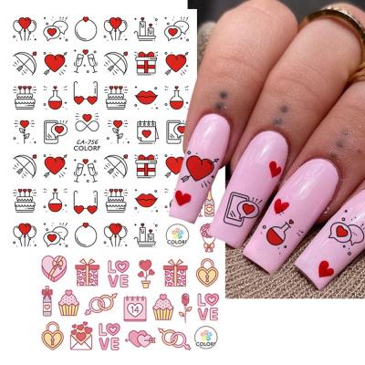 China Easy Apply Fashion Valentine's Day Heart Cake Lips 3D Red Self Adhesive Nail Sticker for sale