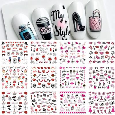 China Easy Apply Fashion Valentine's Day Collection Heart Red Lips Water Nail Stickers for sale