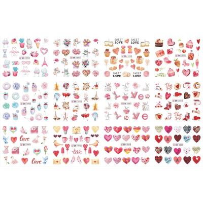 China Hot Sale Finger Nail Art Valentine's Day Love Lip Printed Letter Donuts Water Nail Stickers for sale