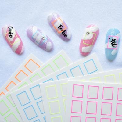 China Fashionable Wholesale Colorful Block Plan Nail Art Decals 3D Stickers Adhesive Nail for sale