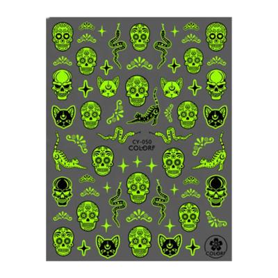 China Eco-friendly Luminous Devil Pumpkin Halloween Newcomer 3d Sticker Skeleton Nail Art for sale