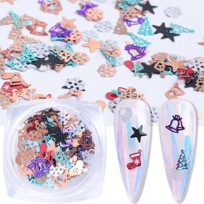 China Easy Apply Hollow Nail Wholesale 3D Metal Christmas Snow Patch Art Decoration for sale