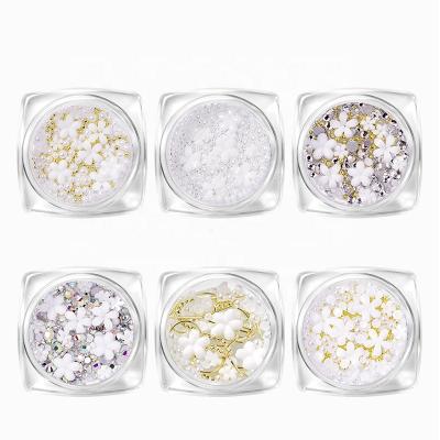 China White Flower Decoration Opal Crystal Nail Art Newest Mixed 6 Three-Dimensional Resin Floret Decoration for sale