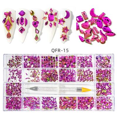 China Opal Crystal Nail Art Wholesale 14Design Crystal Nail Art Decoration Multi Shape Flatback Nail Art Fancy Rhinestone for sale