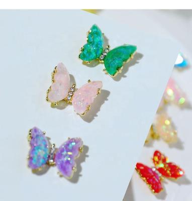 China Popular Nail Art Decoration Aurora Iridescence Butterfly Alloy Metal 3d Rhinestones for sale