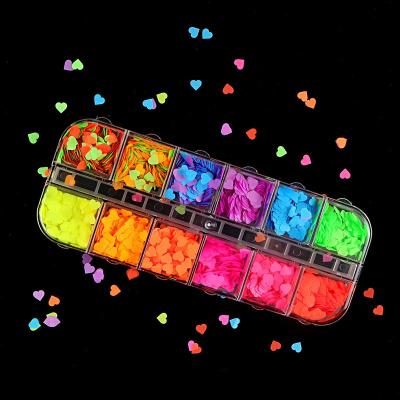 China Newest Shiny Fluorescent Color 3D Heart Nail Glitter Decoration for sale