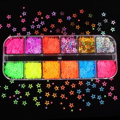 China Wholesale Shiny Fluorescent Nail 3D Glitter Hollow Decoration for sale