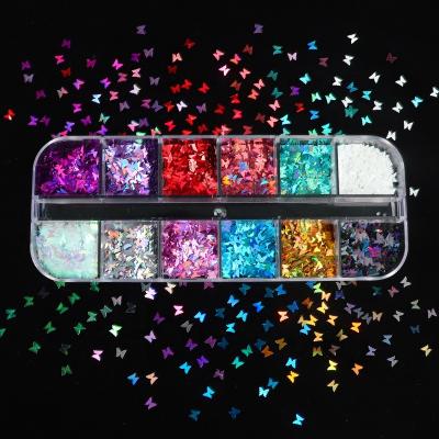 China 12 Color Laser Butterfly 3D DIY Nail Shiny Wholesale Glitter for sale