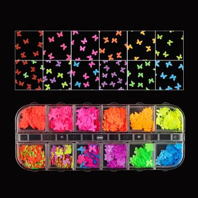 China Wholesale Shiny 3D Fluorescent Butterfly Flower Mixed Nail Glitter Sequins for sale