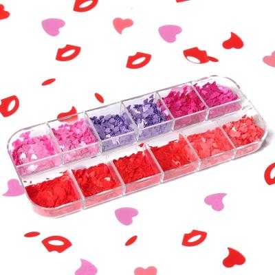 China Wholesale Shiny Loving Heart Lips Valentine's Day 3D Red Glitter Nail Art for sale