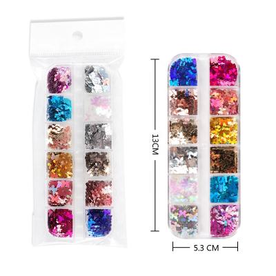 China Newest 12 Shiny Grid Mixed Color Butterfly 3D DIY Nail Art Sequins for sale