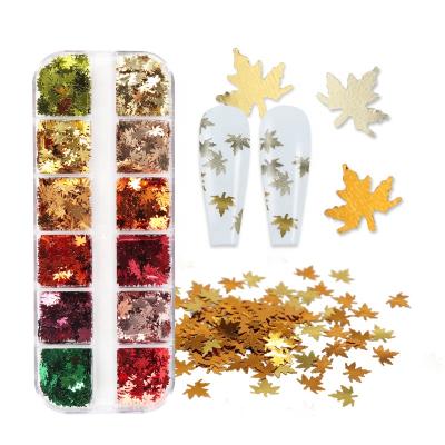 China Wholesale Shiny Nail Art Sequins Autumn Maple Leaf 3D DIY Nail Glitter for sale