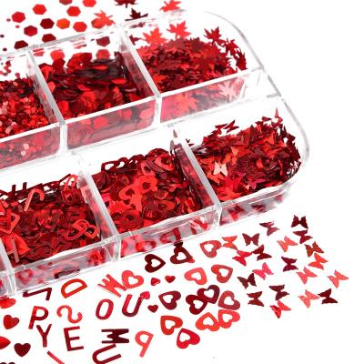 China Wholesale Shiny Red Mix Heart Butterfly Maple Leaf Nail Glitter Decoration for sale