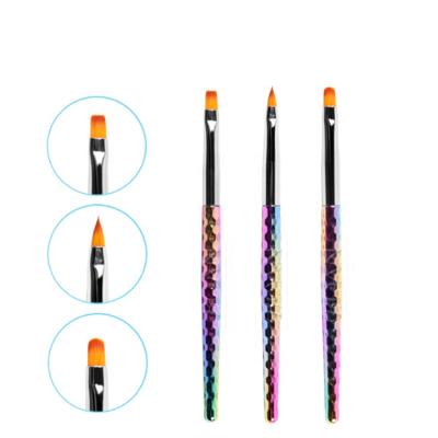 China Easy Apply Rainbow Handle Hot Sale Gel Nail Brush 3Pcs/Set UV Painting Drawing Pen for sale