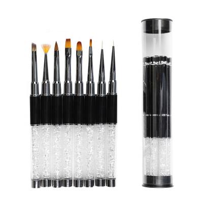 China Wholesale 8Pcs/set Eco-friendly Material White Crystal Handle Black UV Gel Art Design Nail Painting Brush Pen Set for sale