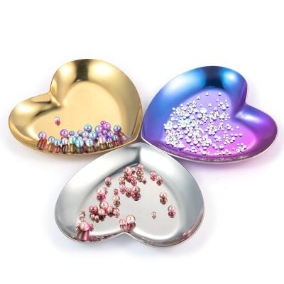 China Wholesale Multifunctional Display Tray Rainbow Nail Art Stainless Steel Heart-shape Palettes for sale