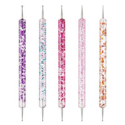 China Easy Apply Wholesale 5pcs/set Two Key Glitter Handle UV Gel Nail Art Dotting Tools for sale