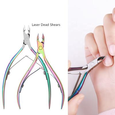 China Extremely Sharp Anti Slip Handle Rainbow Stainless Steel Cuticle Trimmer Scissors Nail Clippers Cutter Remover for sale