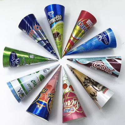 China Disposable Custom Printed Ice Cream Foil Rolled Paper Ice Cream Cone for sale