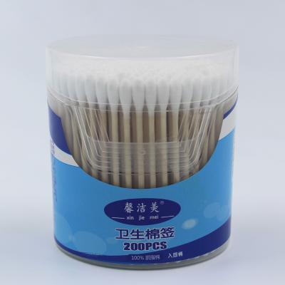 China Makeup 75mm Wooden Bamboo Stick 100pcs Cotton Earbuds In PP Bag for sale