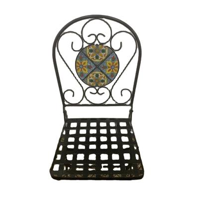 China Traditional Round Iron Indoor Furniture Mosaic Leisure Vintage Metal Mosaic Chair Sets Competitive Price All Weather Dining Foldable Chair for sale