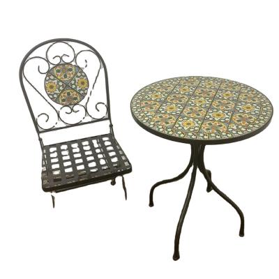 China Factory direct sales cheap traditional GRILL table with cast aluminum chairs dinning table mosaic round iron furniture foldable chair for sale