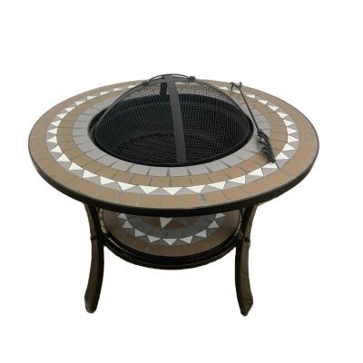 China Traditional Round Mosaic Table Top Fire Pit Outdoor Patio Heater Mosaic Ceramic Tile Table Fire Pit for sale