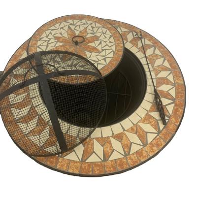 China Traditional Round Outdoor Cooking Table Pit Barbeque Garden With Grill Kit For Cooking With Mosaic Fire Mosaic for sale