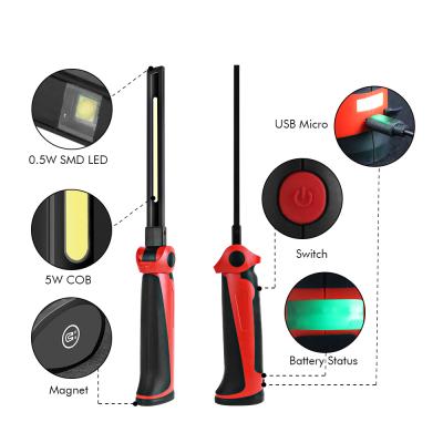 China Usb Car Inspection Repair Flashlight 5w Red/Green Rechargeable Flexible COB Led Work Swivel Light, Foldable COB Work Light for sale