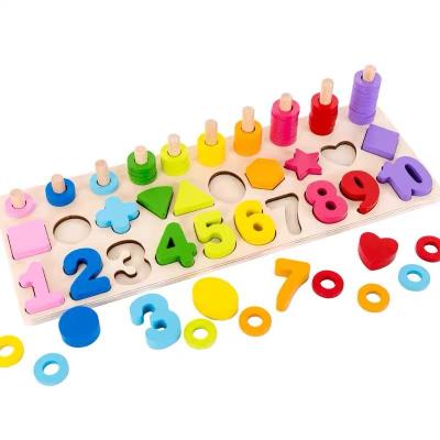 China Educational Toy 3 in 1 Shape Number Recognition Wooden Puzzles Matching Board Educational Baby Toys for Children for sale